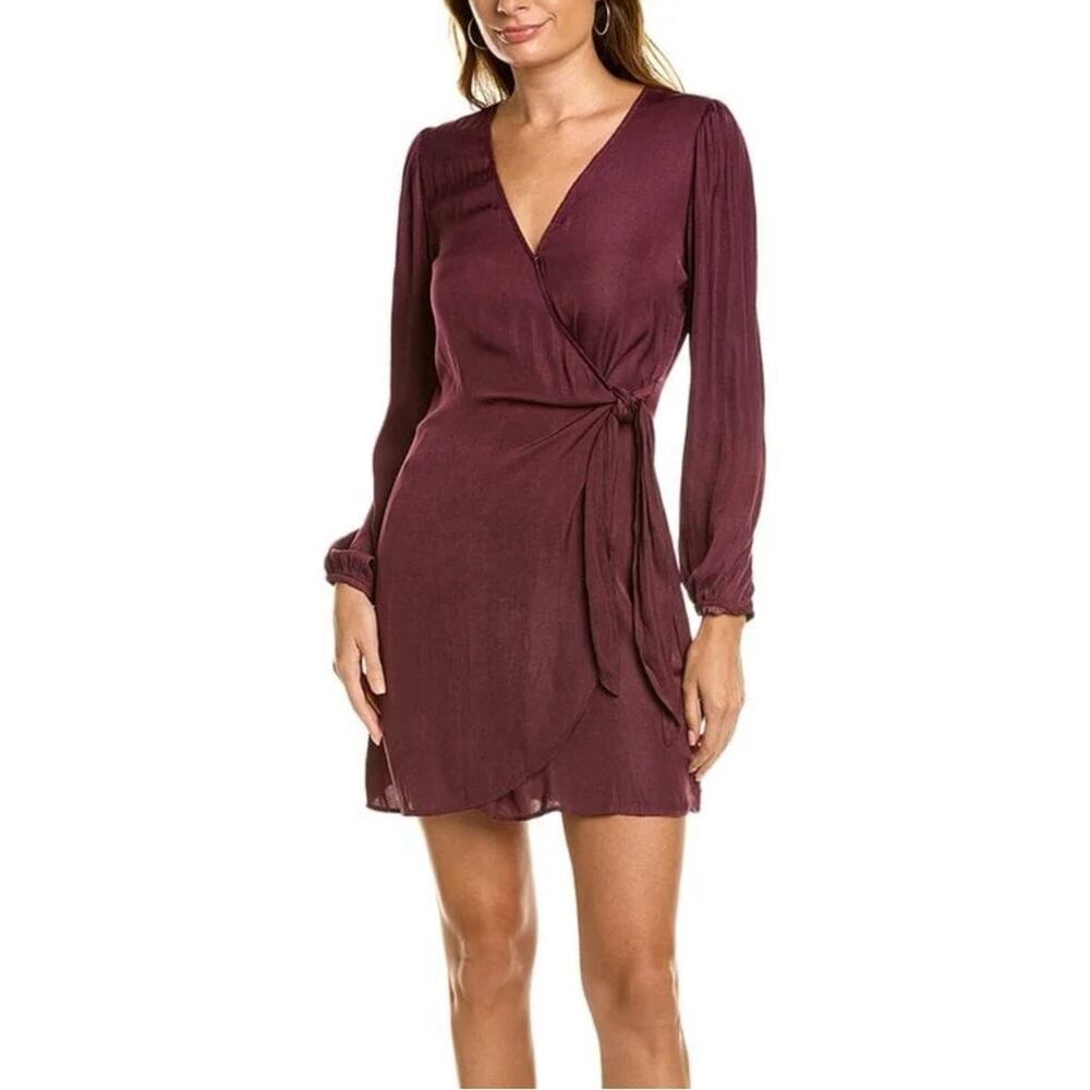 Socialite Long Sleeve Satin Wrap Mini Dress LARGE